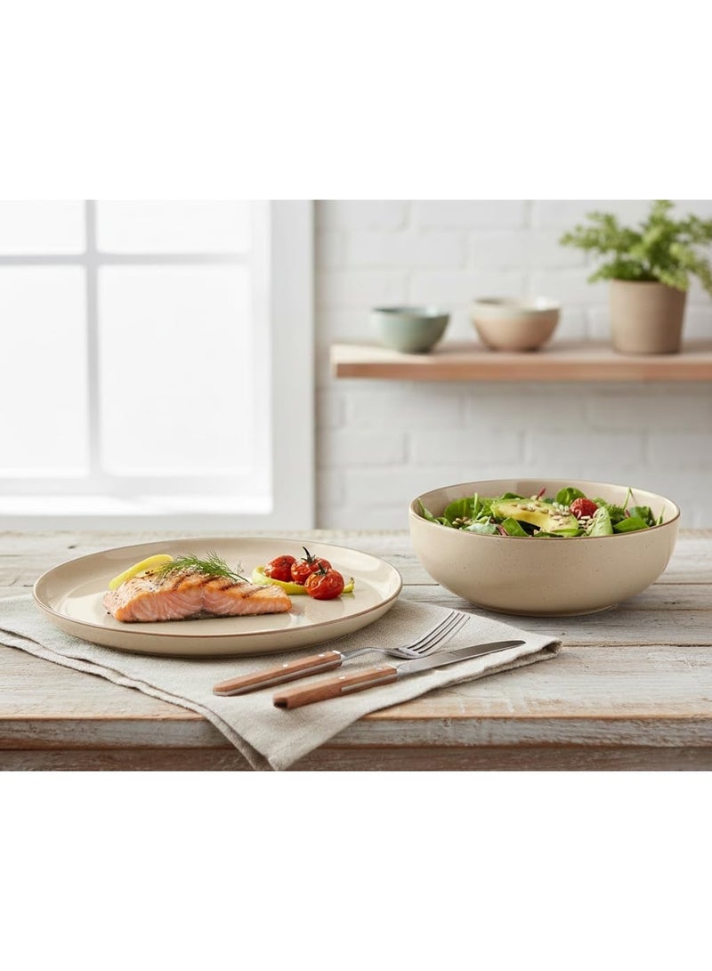 over&back Options Stoneware 2 Piece Serving Set, Durable Everyday Serveware, 1 x Serving Bowl - 25.7 cm / 2.89 L & 1 x Serving Platter - 40.8 x 27.3 cm - Linen Cream - Image 4